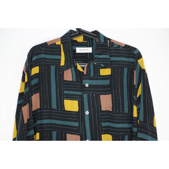 Equipment Mens Medium Flowy Silk Open Loop Collar Button Up Shirt NEW RARE C1171 - Picture 2 of 6